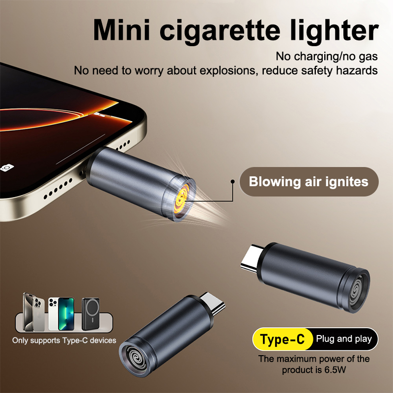 Spark Plug - Taşınabilir Tip C Mini Çakmak, Üflemeyle